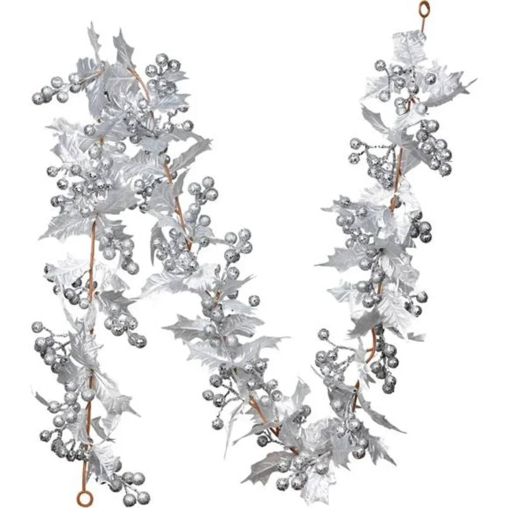 6FT Silver Berry Christmas Garland, Flexible Artificial Garland for Decoration
